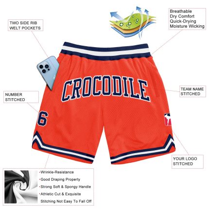 Personalized Orange Navy-White Authentic Throwback Basketball Shorts