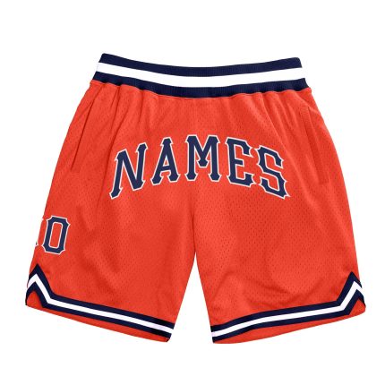 Personalized Orange Navy-White Authentic Throwback Basketball Shorts Team Custom Name and Number