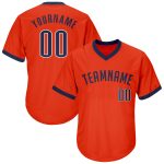 Personalized Orange Navy-White Authentic Throwback Rib-Knit Baseball Jersey Shirt