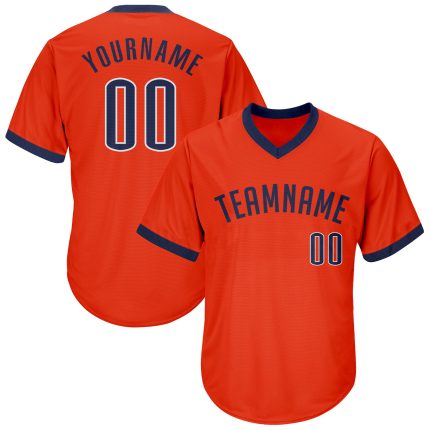 Personalized Orange Navy-White Authentic Throwback Rib-Knit Baseball Jersey Shirt