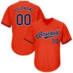 Personalized Orange Navy-White Authentic Throwback Rib-Knit Baseball Jersey Shirt Team Custom Name and Number