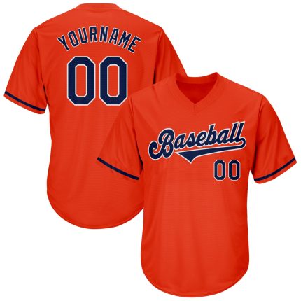 Personalized Orange Navy-White Authentic Throwback Rib-Knit Baseball Jersey Shirt Team Custom Name and Number