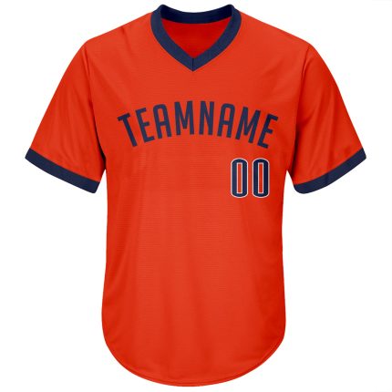 Personalized Orange Navy-White Authentic Throwback Rib-Knit Baseball Jersey Shirt