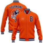 Personalized Orange Navy-White Bomber Full-Snap Varsity Letterman Jacket