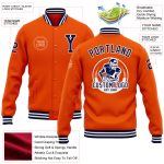 Personalized Orange Navy-White Bomber Full-Snap Varsity Letterman Jacket