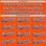 Personalized Orange Navy-White Bomber Full-Snap Varsity Letterman Jacket Team Custom Name and Number