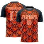 Personalized Orange Navy-White Geometric Pattern Sublimation Soccer Uniform Jersey Team Custom Name and Number
