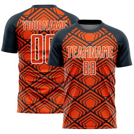 Personalized Orange Navy-White Geometric Pattern Sublimation Soccer Uniform Jersey Team Custom Name and Number