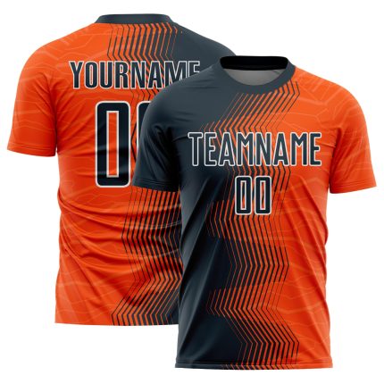 Personalized Orange Navy-White Gradient Arrow Sublimation Soccer Uniform Jersey Team Custom Name and Number