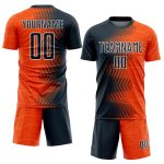 Personalized Orange Navy-White Gradient Arrow Sublimation Soccer Uniform Jersey Team Custom Name and Number