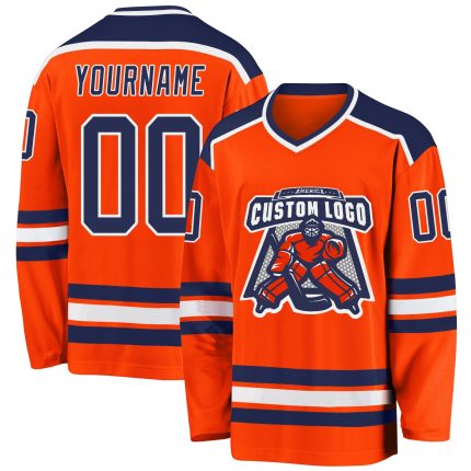 Personalized Orange Navy-White Hockey Jersey