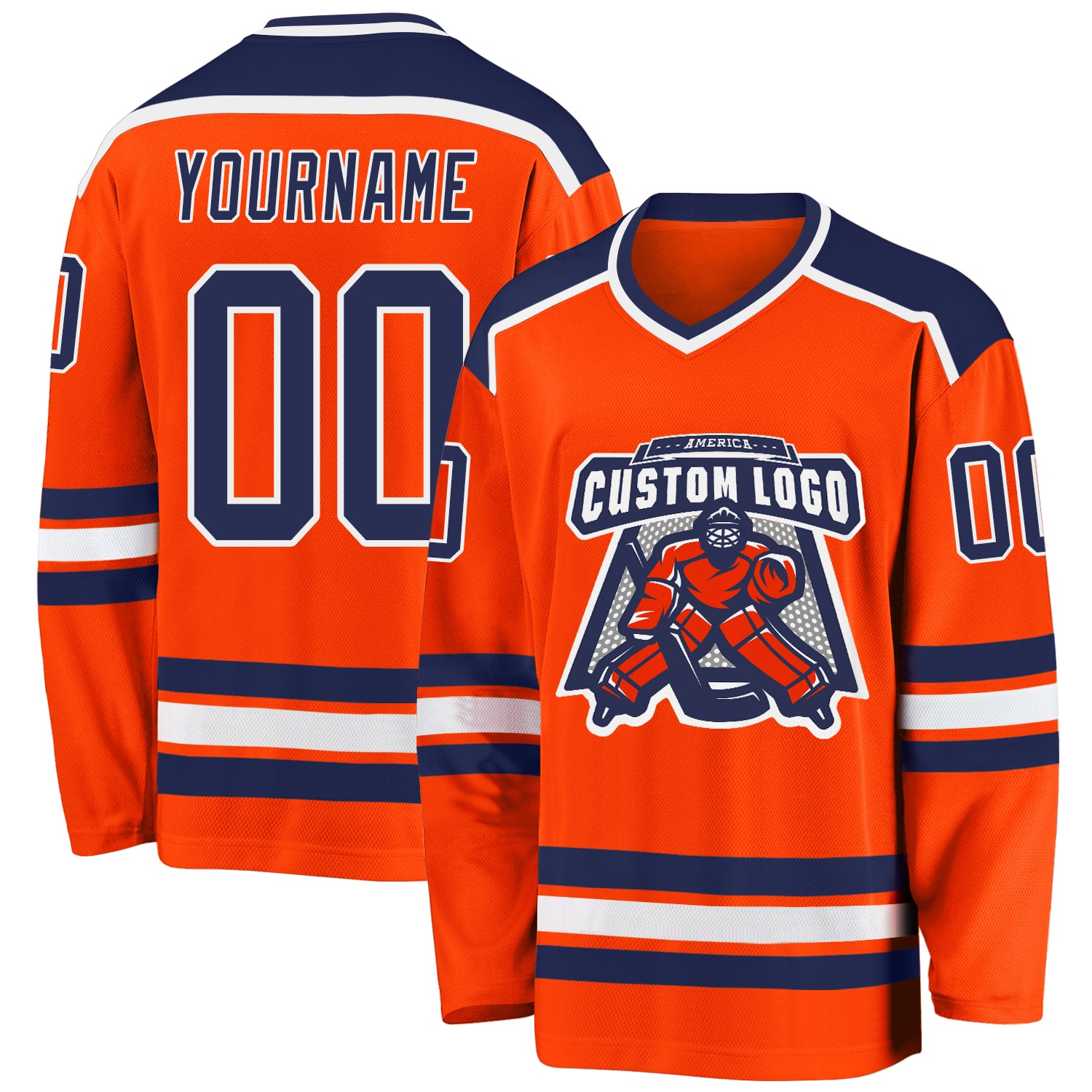 Personalized Orange Navy-White Hockey Jersey