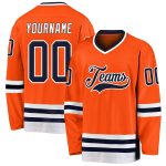 Personalized Orange Navy-White Hockey Jersey Team Custom Name and Number