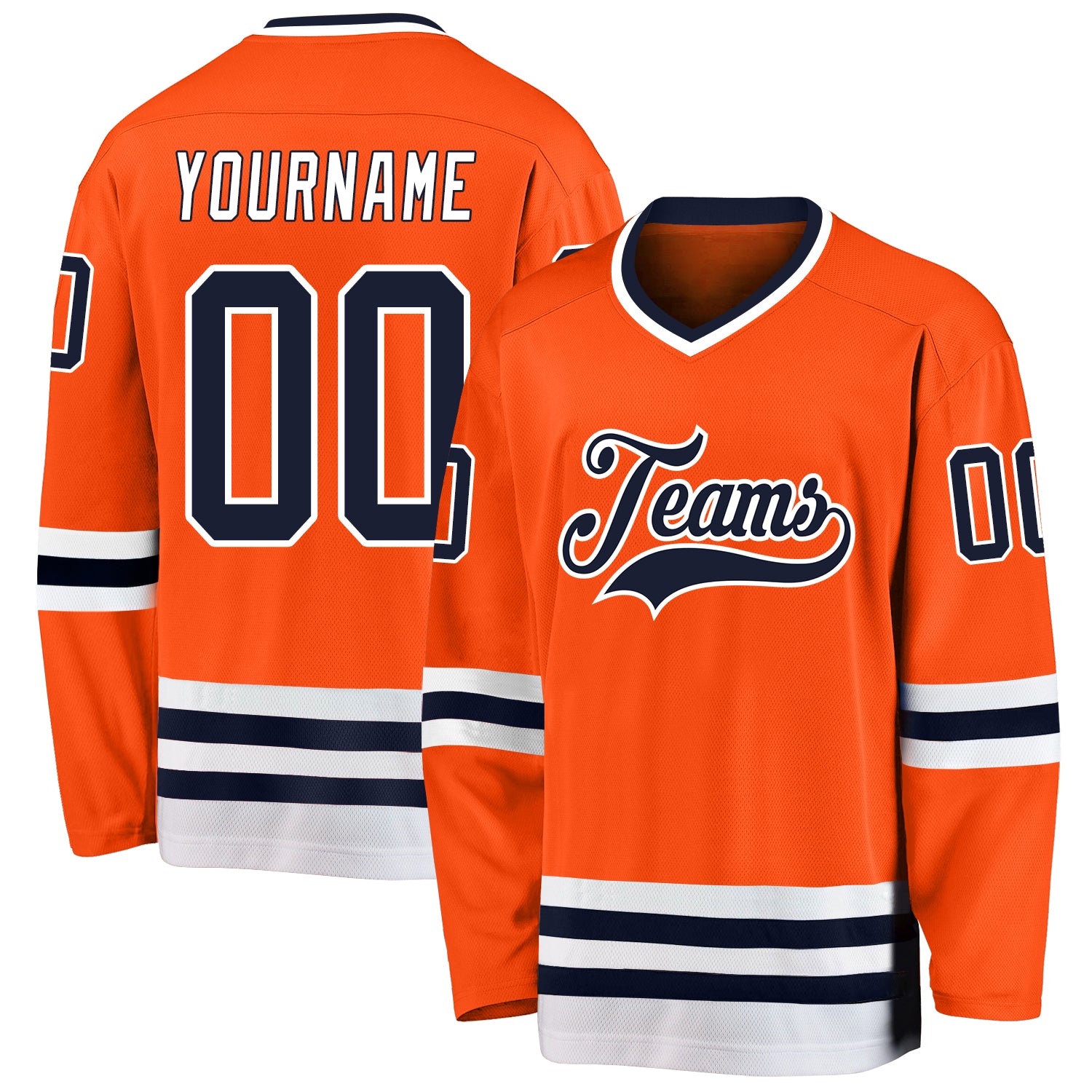 Personalized Orange Navy-White Hockey Jersey Team Custom Name and Number