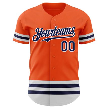 Personalized Orange Navy-White Line Authentic Baseball Jersey Team Custom Name and Number
