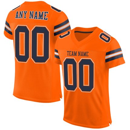 Personalized Orange Navy-White Mesh Authentic Football Jersey Team Custom Name and Number
