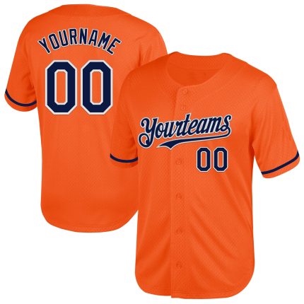 Personalized Orange Navy-White Mesh Authentic Throwback Baseball Jersey Team Custom Name and Number