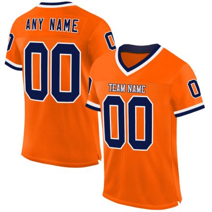 Personalized Orange Navy-White Mesh Authentic Throwback Football Jersey Team Custom Name and Number