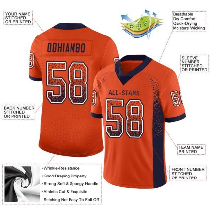 Personalized Orange Navy-White Mesh Drift Fashion Football Jersey Team Custom Name and Number