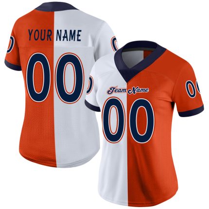 Personalized Orange Navy-White Mesh Split Fashion Football Jersey Team Custom Name and Number