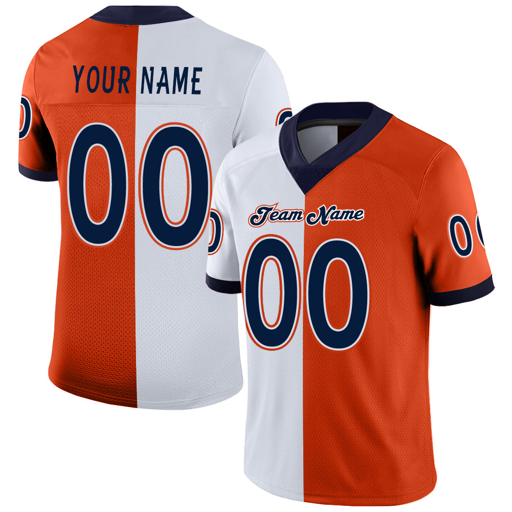 Personalized Orange Navy-White Mesh Split Fashion Football Jersey Team Custom Name and Number