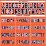 Personalized Orange Navy-White Stitched Cuffed Knit Hat Team Custom Name and Number