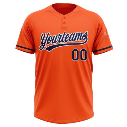 Personalized Orange Navy-White Two-Button Unisex Softball Jersey