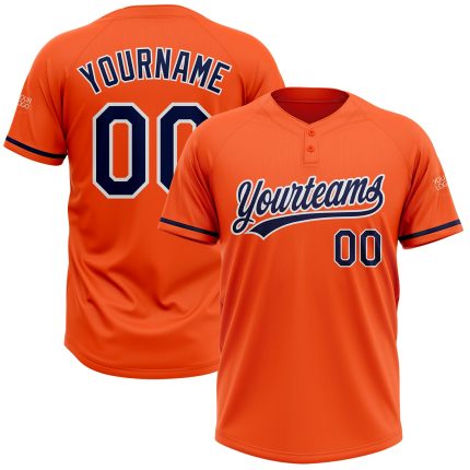 Personalized Orange Navy-White Two-Button Unisex Softball Jersey