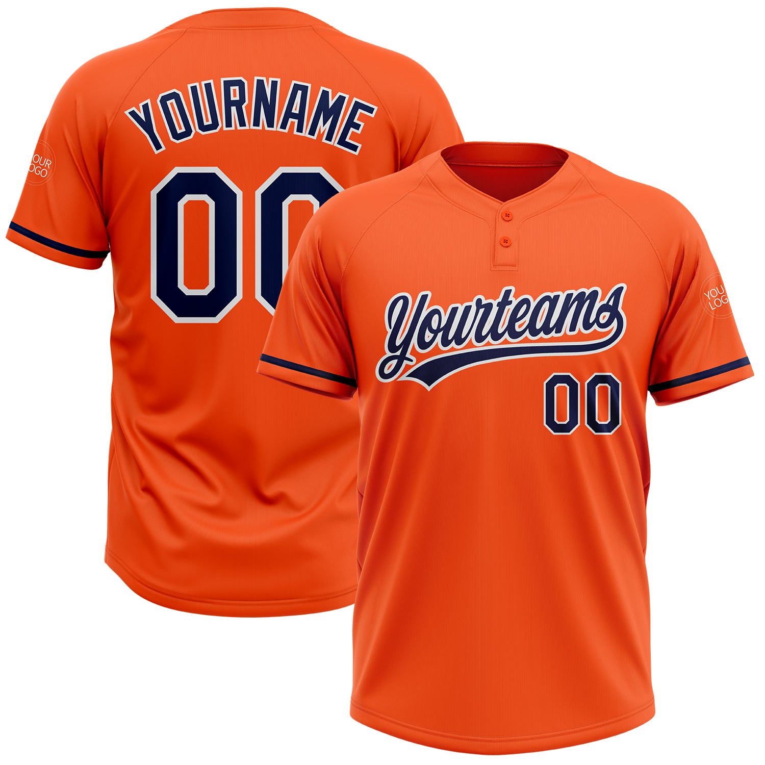 Personalized Orange Navy-White Two-Button Unisex Softball Jersey