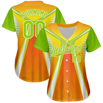 Personalized Orange Neon Green-White 3D Pattern Design Abstract Sport Authentic Baseball Jersey Team Custom Name and Number
