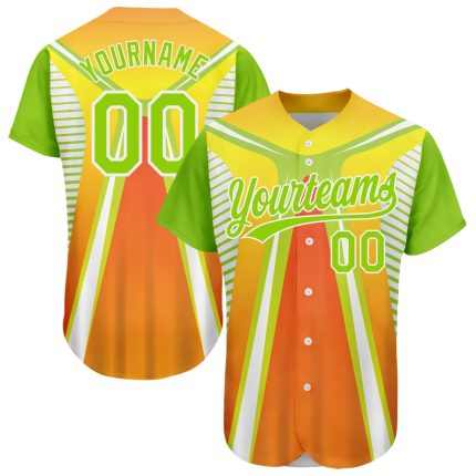 Personalized Orange Neon Green-White 3D Pattern Design Abstract Sport Authentic Baseball Jersey Team Custom Name and Number