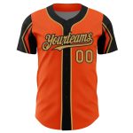 Personalized Orange Old Gold-Black 3 Colors Arm Shapes Authentic Baseball Jersey Team Custom Name and Number