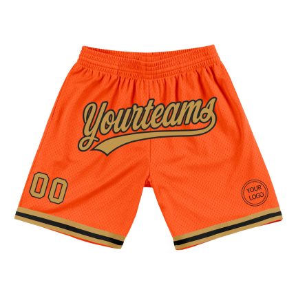 Personalized Orange Old Gold-Black Authentic Throwback Basketball Shorts Team Custom Name and Number