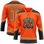 Personalized Orange Old Gold-Black Hockey Lace Neck Jersey Team Custom Name and Number