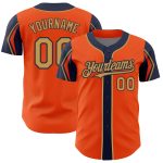 Personalized Orange Old Gold-Navy 3 Colors Arm Shapes Authentic Baseball Jersey Team Custom Name and Number