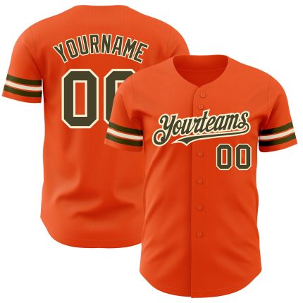Personalized Orange Olive-Cream Authentic Baseball Jersey Team Custom Name and Number