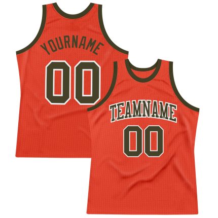 Personalized Orange Olive-White Authentic Throwback Basketball Jersey Team Custom Name and Number