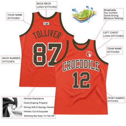 Personalized Orange Olive-White Authentic Throwback Basketball Jersey Team Custom Name and Number