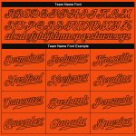 Custom orange and black baseball jersey, flat lay