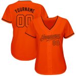 Custom orange and black baseball jersey, back view