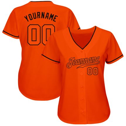 Custom orange and black baseball jersey, back view
