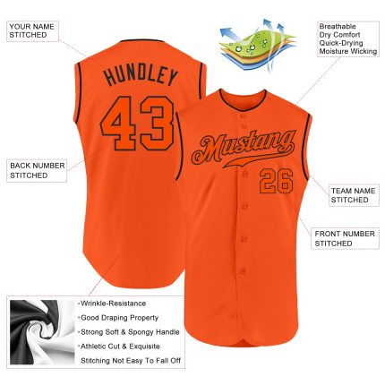 Personalized Orange Orange-Black Authentic Sleeveless Baseball Jersey Team Custom Name and Number