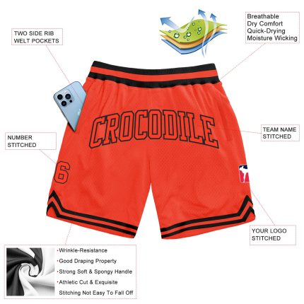 Personalized Orange Orange-Black Authentic Throwback Basketball Shorts Team Custom Name and Number