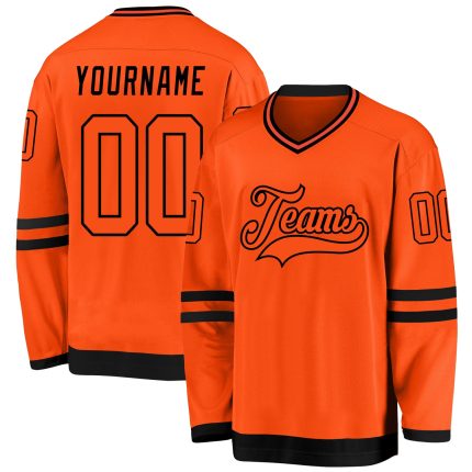 Personalized Orange Orange-Black Hockey Jersey Team Custom Name and Number