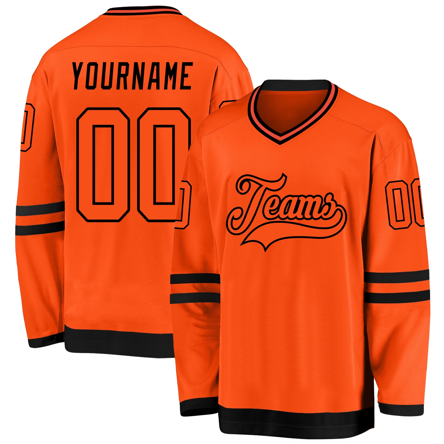Personalized Orange Orange-Black Hockey Jersey Team Custom Name and Number