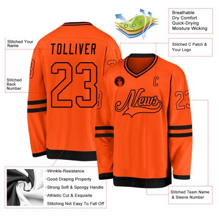 Personalized Orange Orange-Black Hockey Jersey Team Custom Name and Number