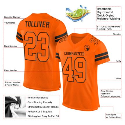 Personalized Orange Orange-Black Mesh Authentic Football Jersey Team Custom Name and Number