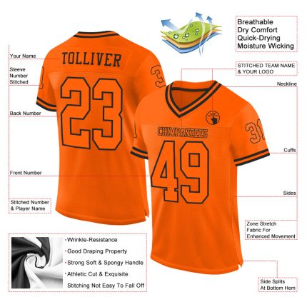 Personalized Orange Orange-Black Mesh Authentic Throwback Football Jersey Team Custom Name and Number