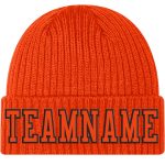 Personalized Orange Orange-Black Stitched Cuffed Knit Hat Team Custom Name and Number