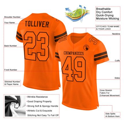 Personalized Orange Orange-Brown Mesh Authentic Football Jersey Team Custom Name and Number